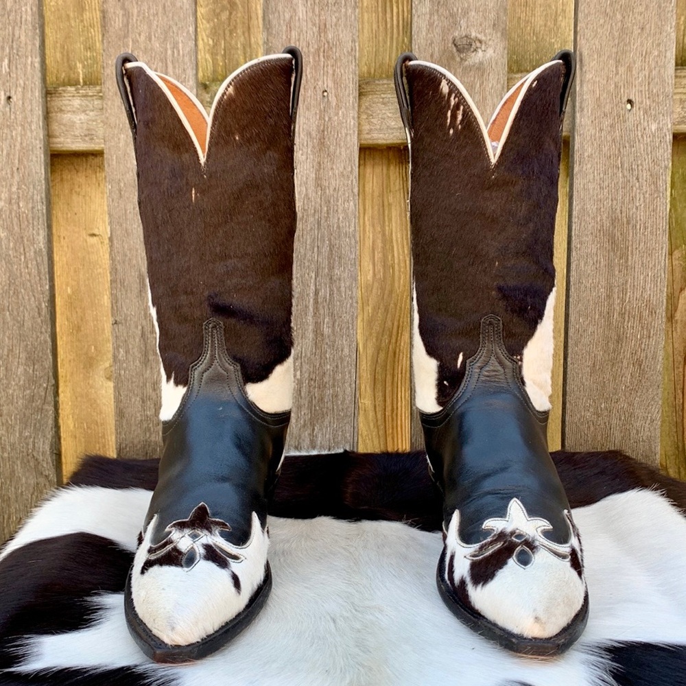 LUCCHESE Rare Cowhide Pony Calf Hair On Hide Cowgirl Cowboy Western Boots, 7 - Picture 10 of 12
